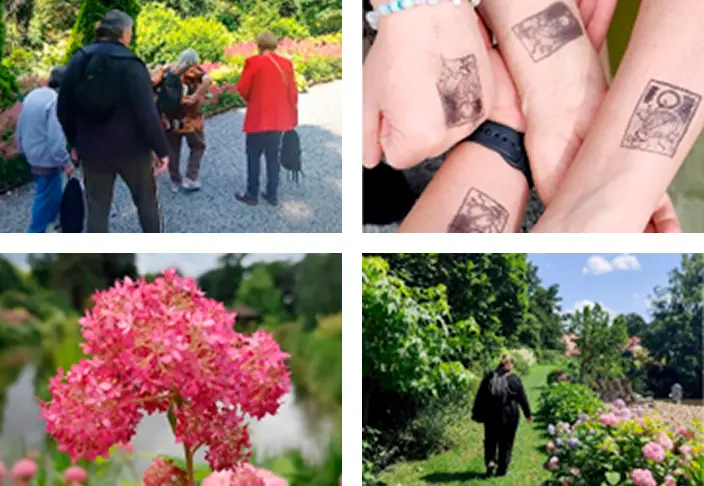 Kolaż zdjęć z wycieczki mieszkańców DPS ul. Kaletnicza do Arboretum w Wojsławicach.